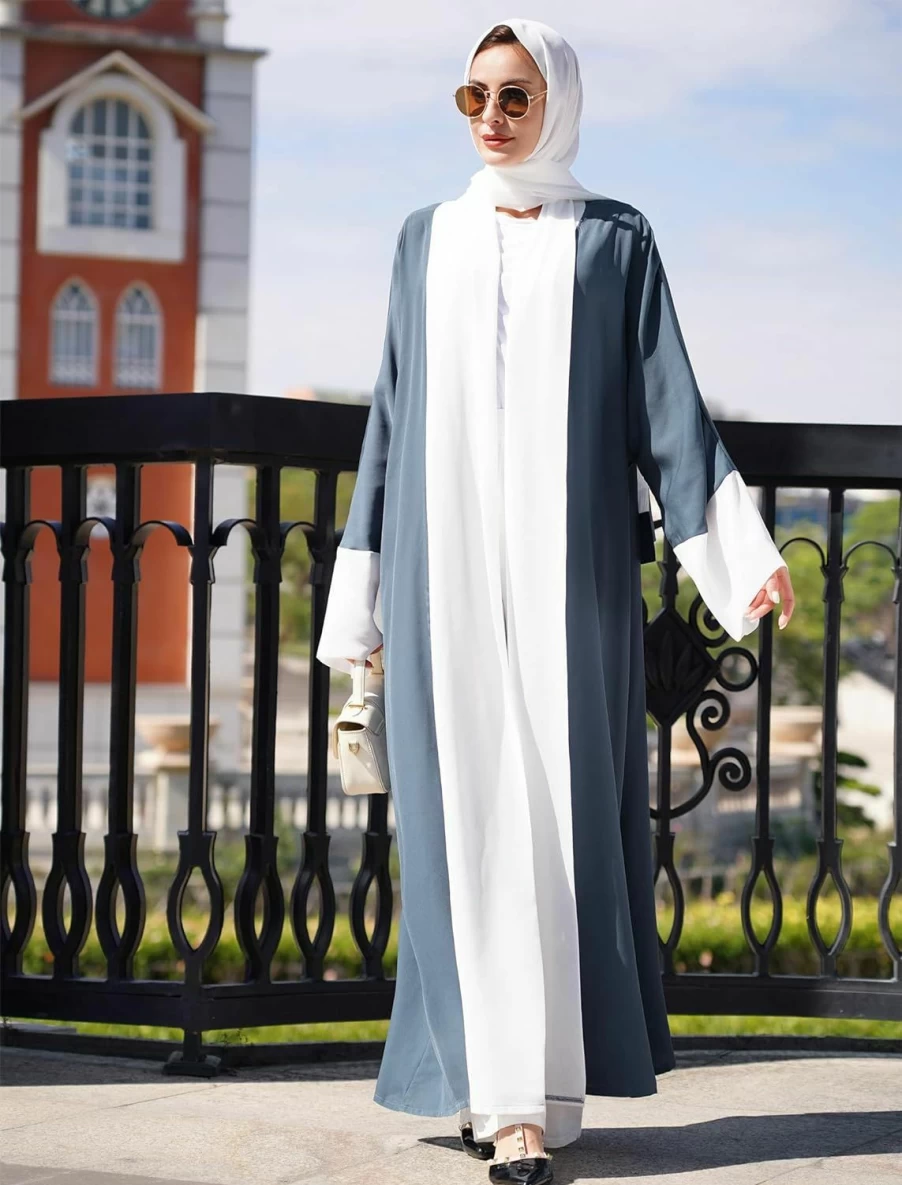 "ODIZLI Islamic Women's Abaya Dress - Solid Color Long Open Cardigan for Muslim Prayer"