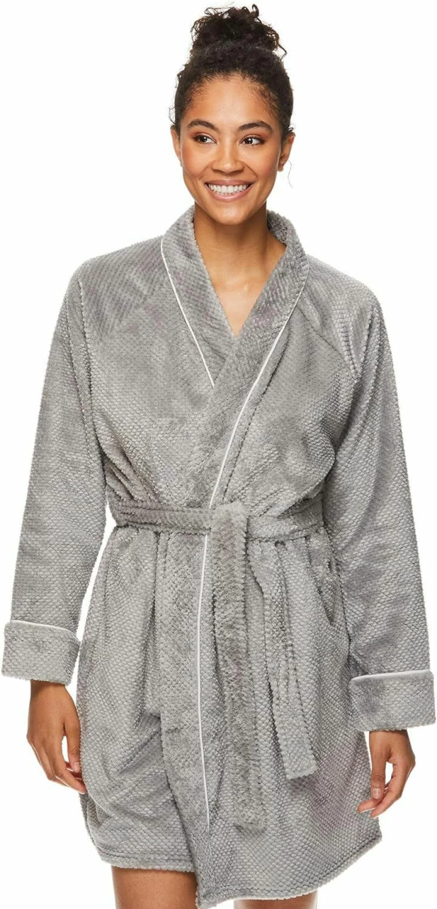 TAHARI Women's Plush Honeycomb Knee-Length Bathrobe - Soft Cozy Robe for Women