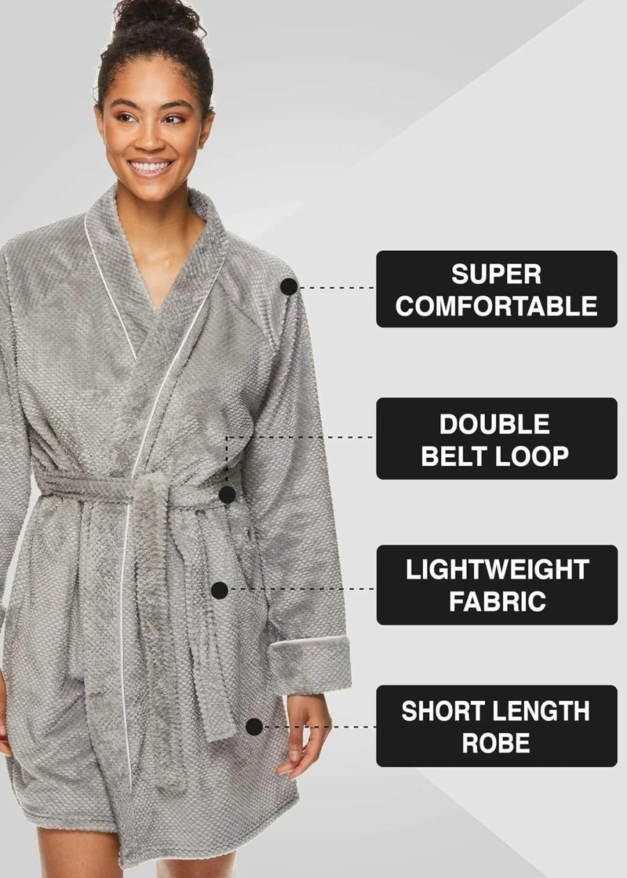 TAHARI Women's Plush Honeycomb Knee-Length Bathrobe - Soft Cozy Robe for Women