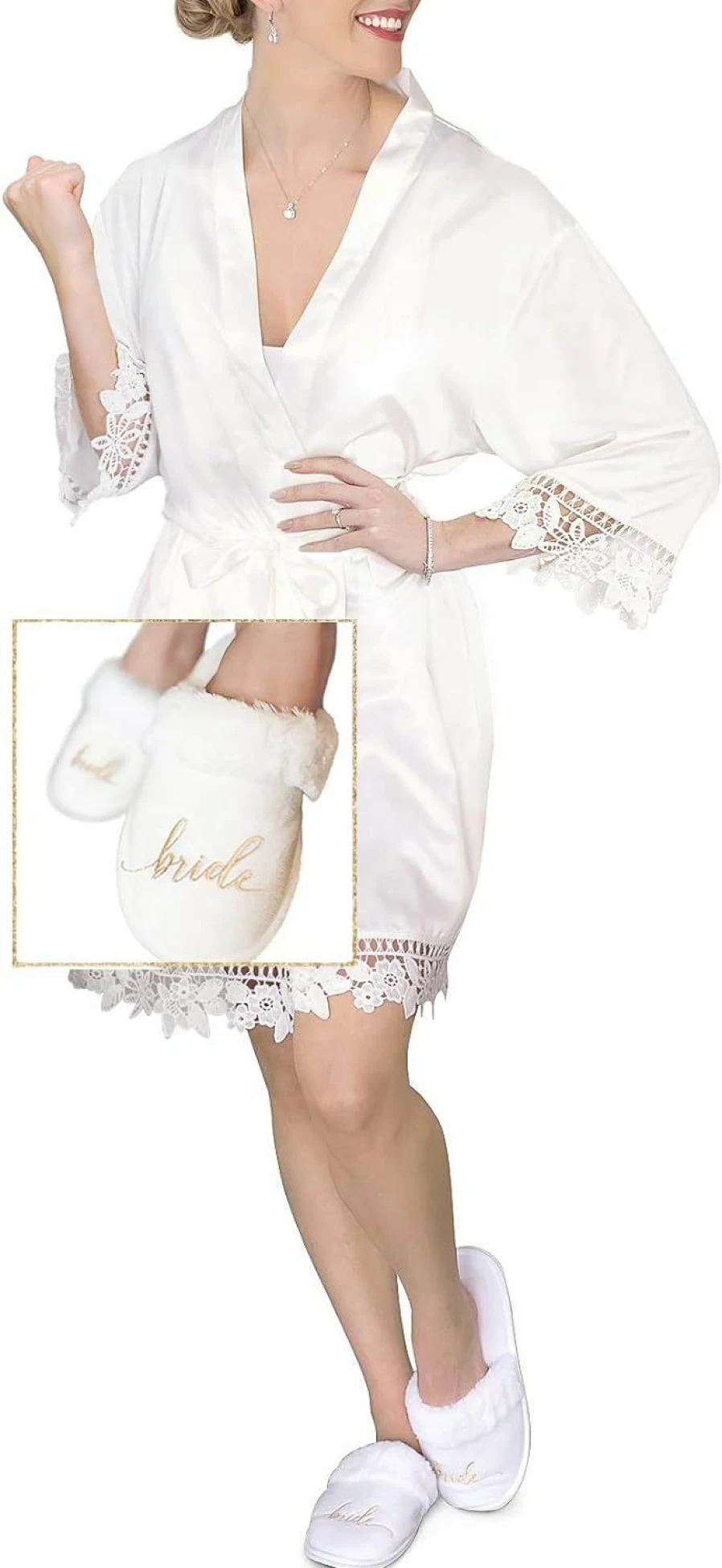 Heather & Willow Satin Bridesmaid Robe - Wedding Day & Bachelorette Party Bridal Robe for Bride and Bridesmaids