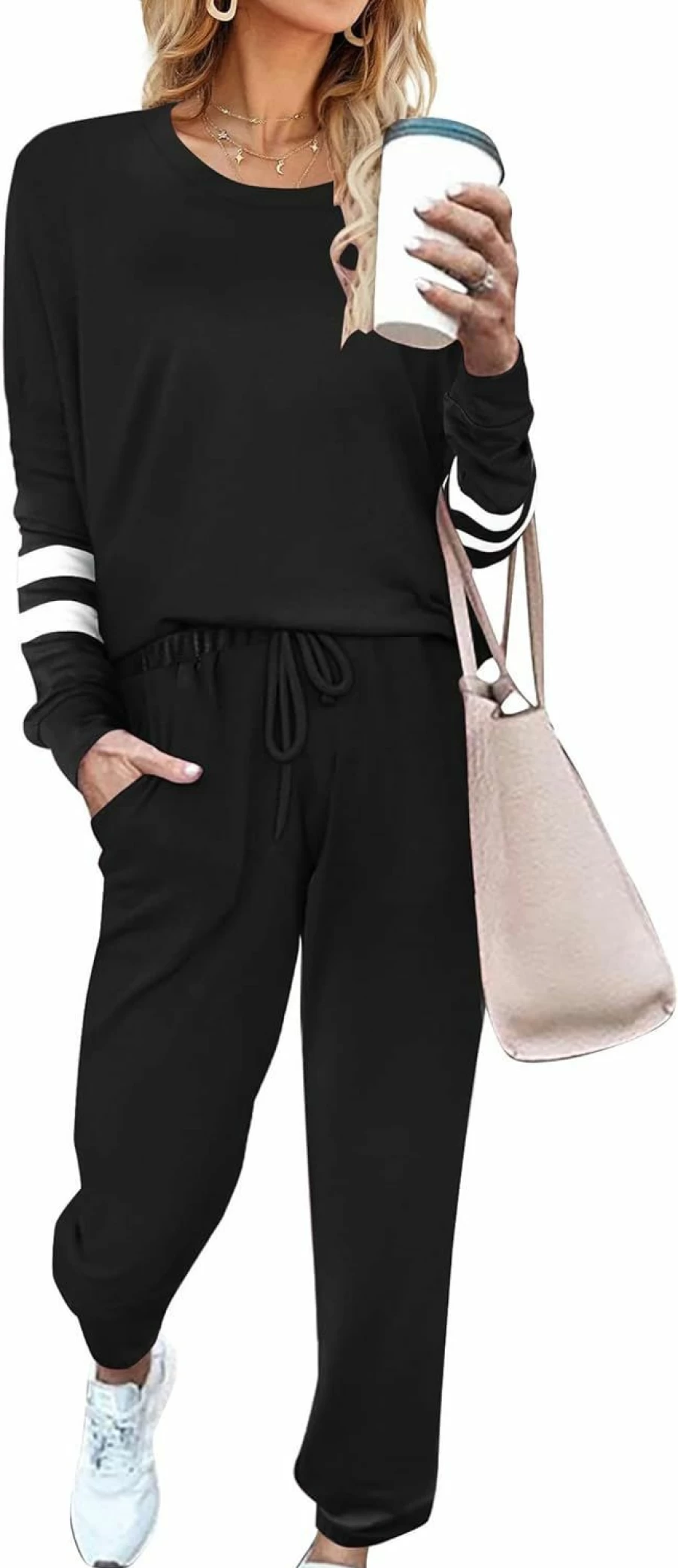 Ekouaer Women's 2-Piece Lounge Set Long Sleeve Tracksuit with Pockets - Comfortable Loungewear & Pajama Outfit