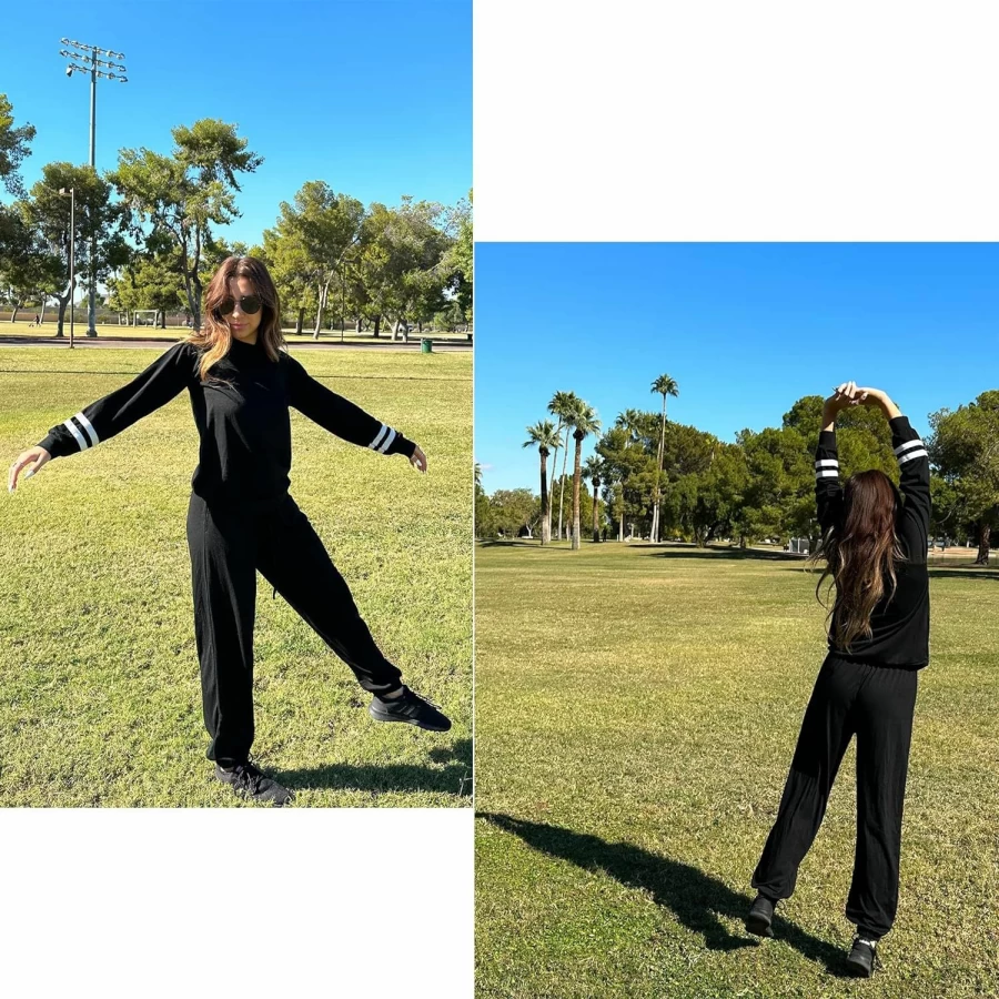 Ekouaer Women's 2-Piece Lounge Set Long Sleeve Tracksuit with Pockets - Comfortable Loungewear & Pajama Outfit
