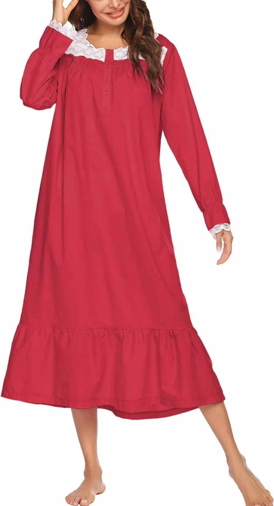 Ekouaer Victorian Cotton Nightgown for Women - Long Sleeve Vintage Sleepwear - Old Fashioned Loungewear - The Ring Inspired Costume