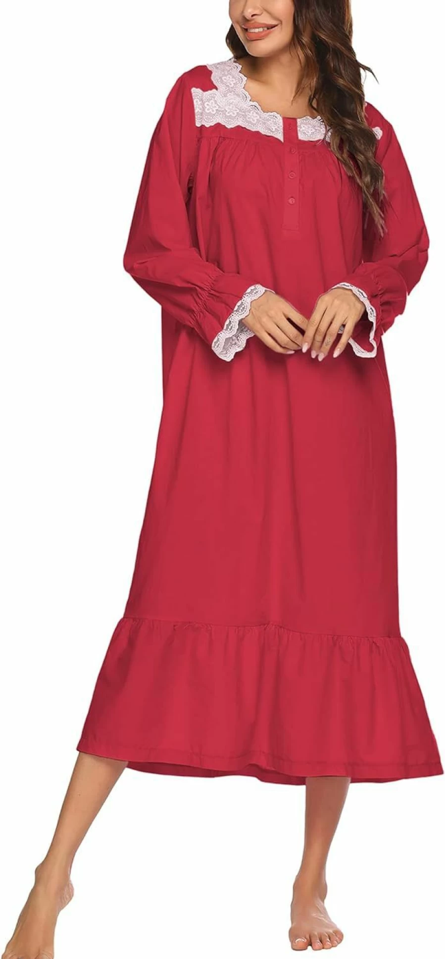 Ekouaer Victorian Cotton Nightgown for Women - Long Sleeve Vintage Sleepwear - Old Fashioned Loungewear - The Ring Inspired Costume