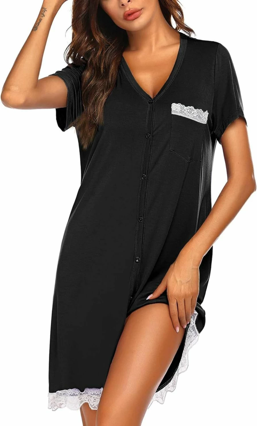 Ekouaer Women's Comfortable Button-Down Sleep Dress Nightgown Soft Pajama Dress for Lounge & Sleep
