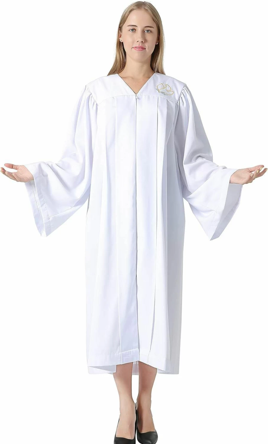 IvyRobes Unisex Premium Matte Baptism Robe with Weighted Hem & Embroidered Dove Olive Branch Design