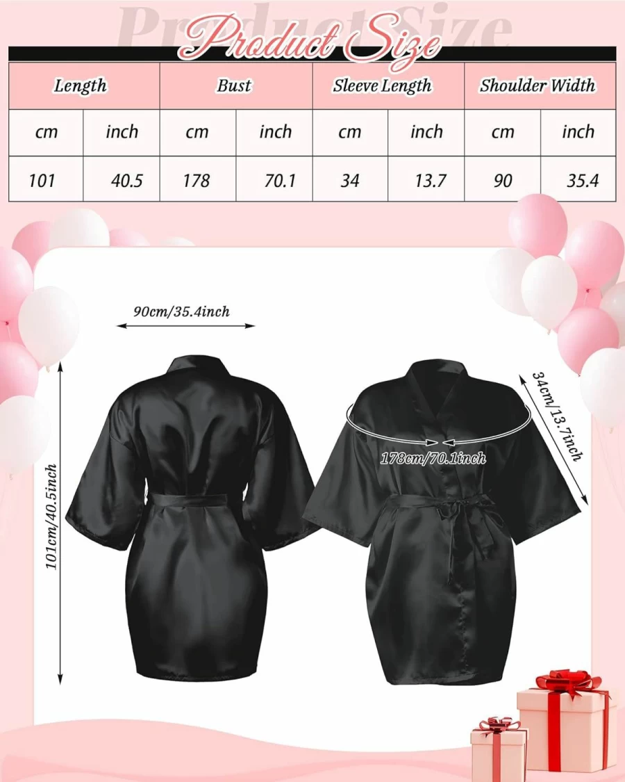 Xtinmee Women's Plus Size Satin Kimono Robe - 6 Pcs Sleepwear Short Bathrobe for Bridesmaid, Wedding Party, and Lounge Wear - 3XL Silk Dressing Gown