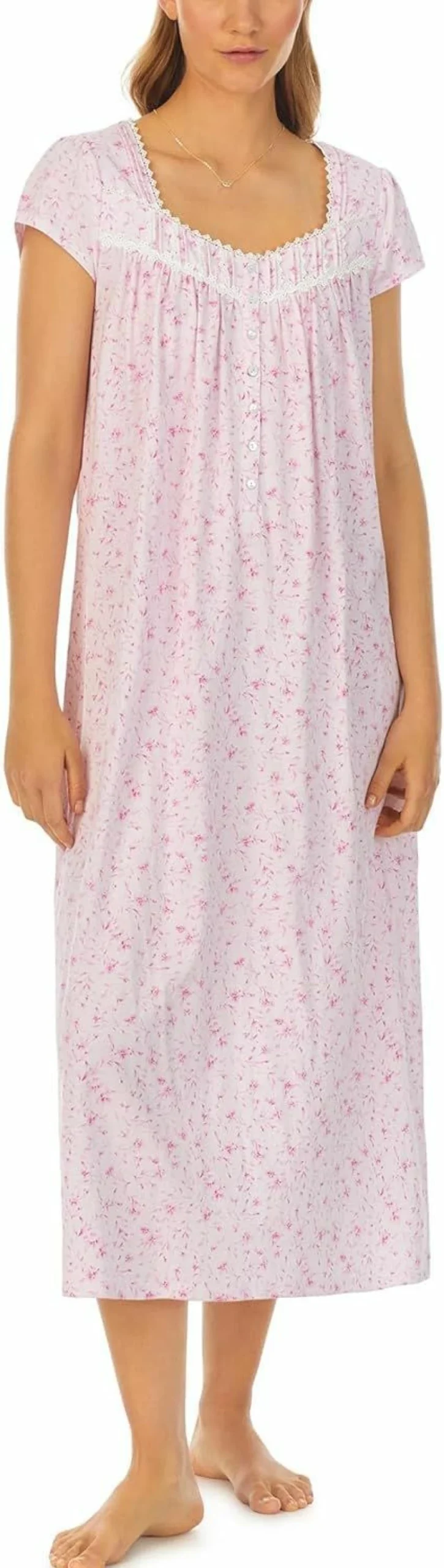 Eileen West Women's A-Line Long Gown - Pure Cotton Cap Sleeve Dress - Woven Lawn Maxi Dress