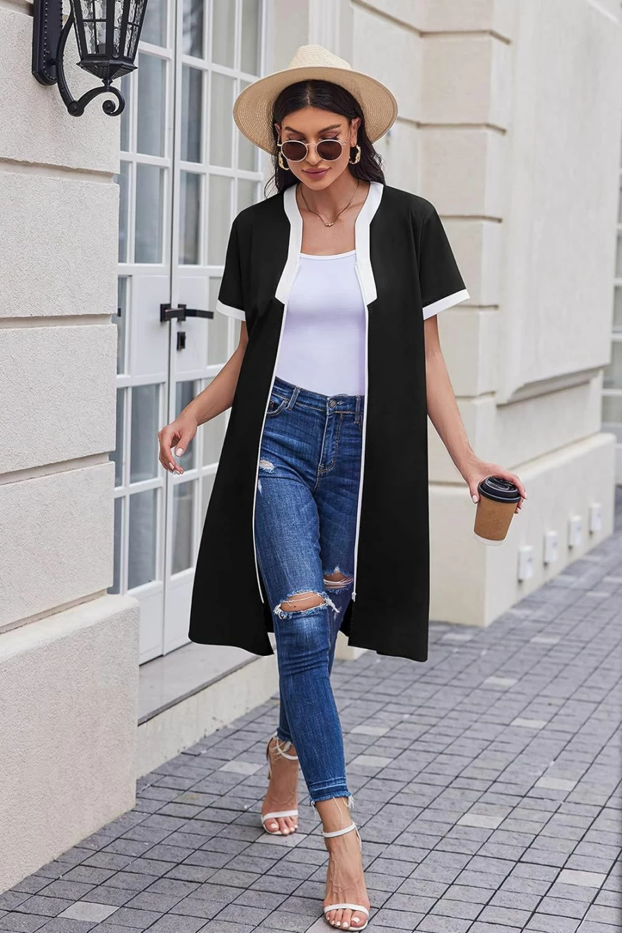 Ekouaer Women's Short Sleeve Housecoat - Zipper Front Duster Robe with Pockets, Casual Lounge Dress for Nightwear, Sizes S-XXXL