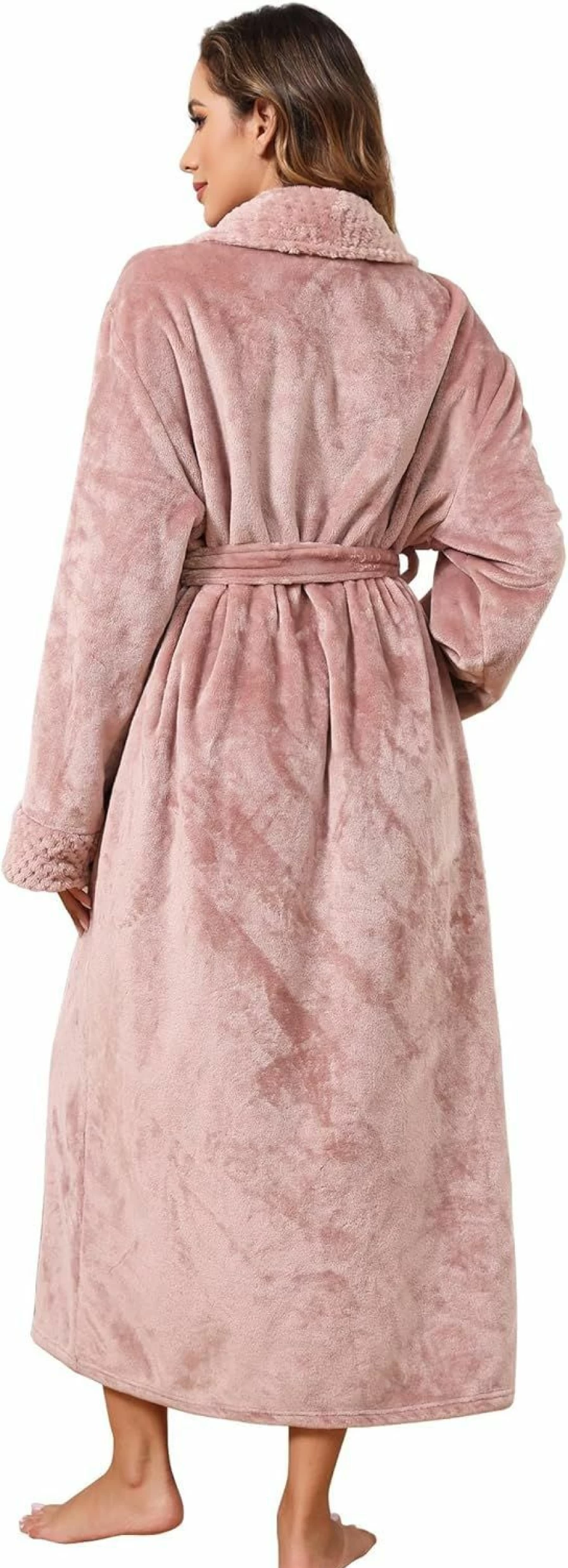 Artfasion Women's Winter Fleece Robe - Soft Long Flannel Bathrobe with Pockets, Warm Floor-Length House Coat