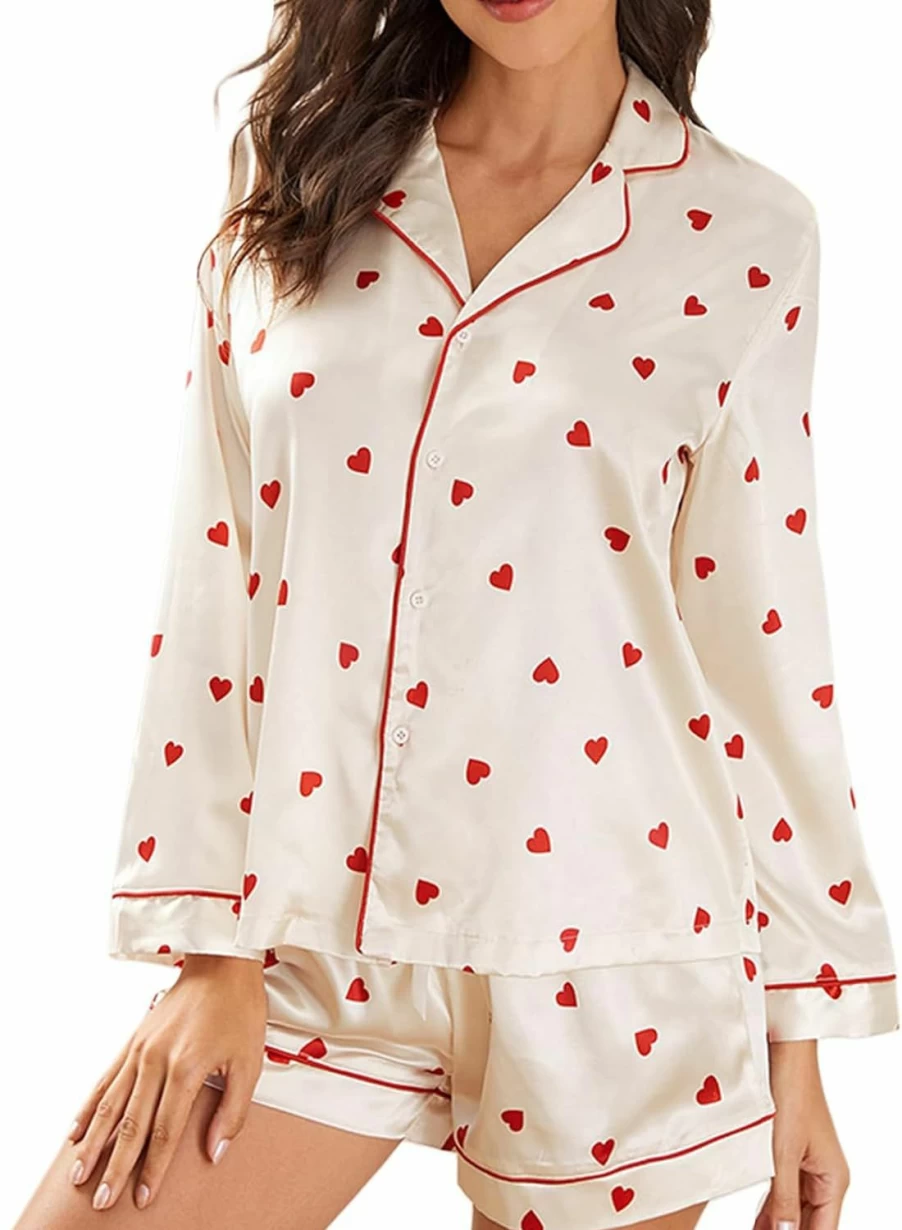 Yiulangde Women's Satin Pajama Set - Y2K Silk Pjs with Long Sleeve Button Down Shirt & Lounge Shorts