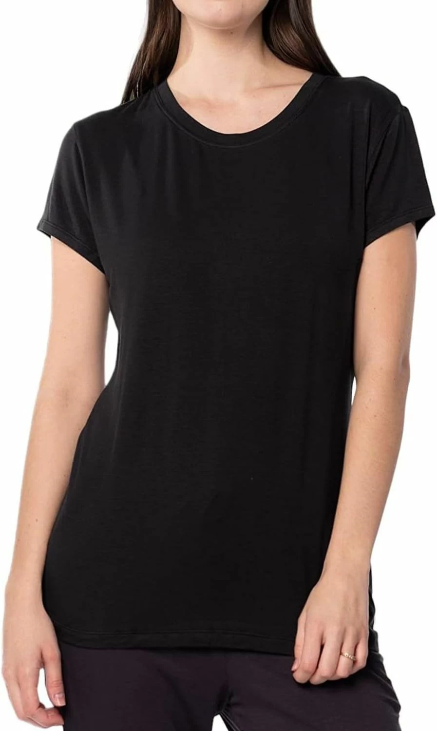 Sexy Basics Women's 5 Pack Crew Neck T-Shirts - Soft Stretch Short Sleeve Tees for Workout, Yoga, Activewear & Lounge