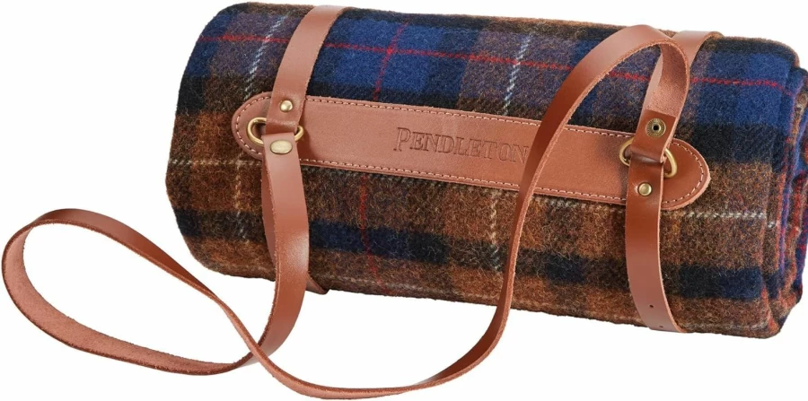 Pendleton Leather Travel Car Blanket With Carry Case - Motor Robe For Road Trips & Camping