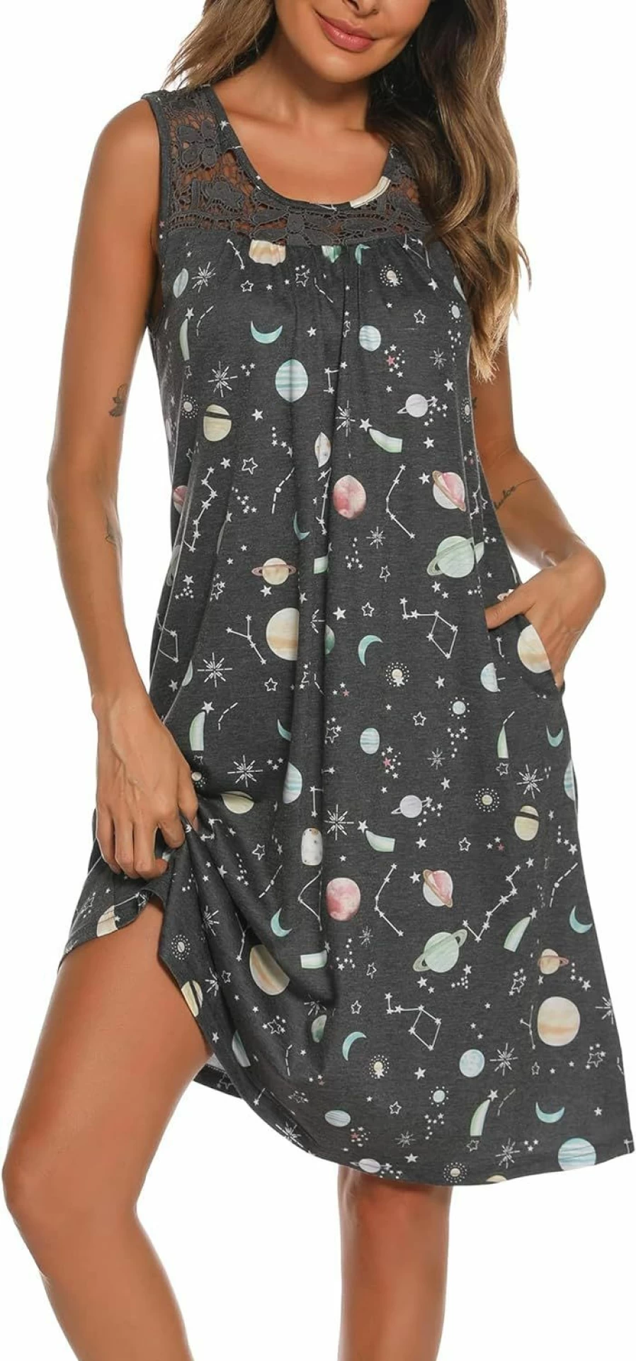 YOZLY Women's Lace Sleeveless Nightgown - Comfortable Tank Sleepwear Nightdress for Women