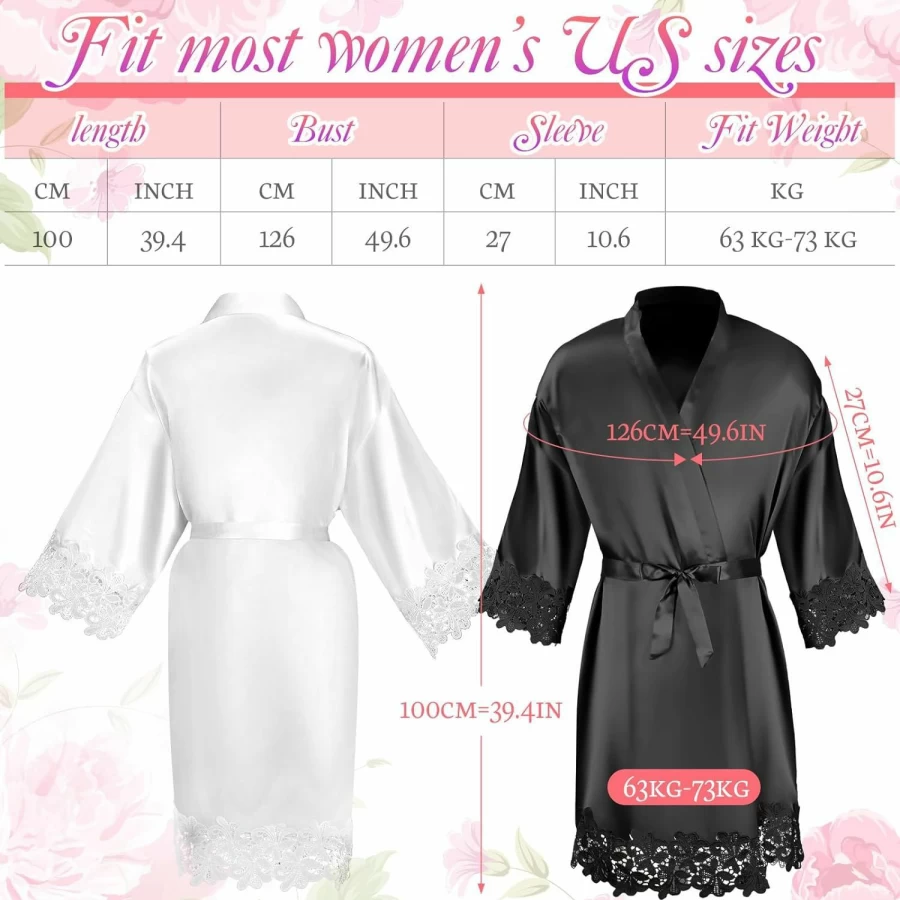 Chuarry Women's Satin Kimono Robe - Short Bridesmaid & Bride Lace Trim Robe for Wedding, Birthday Party - 10 Pcs Set