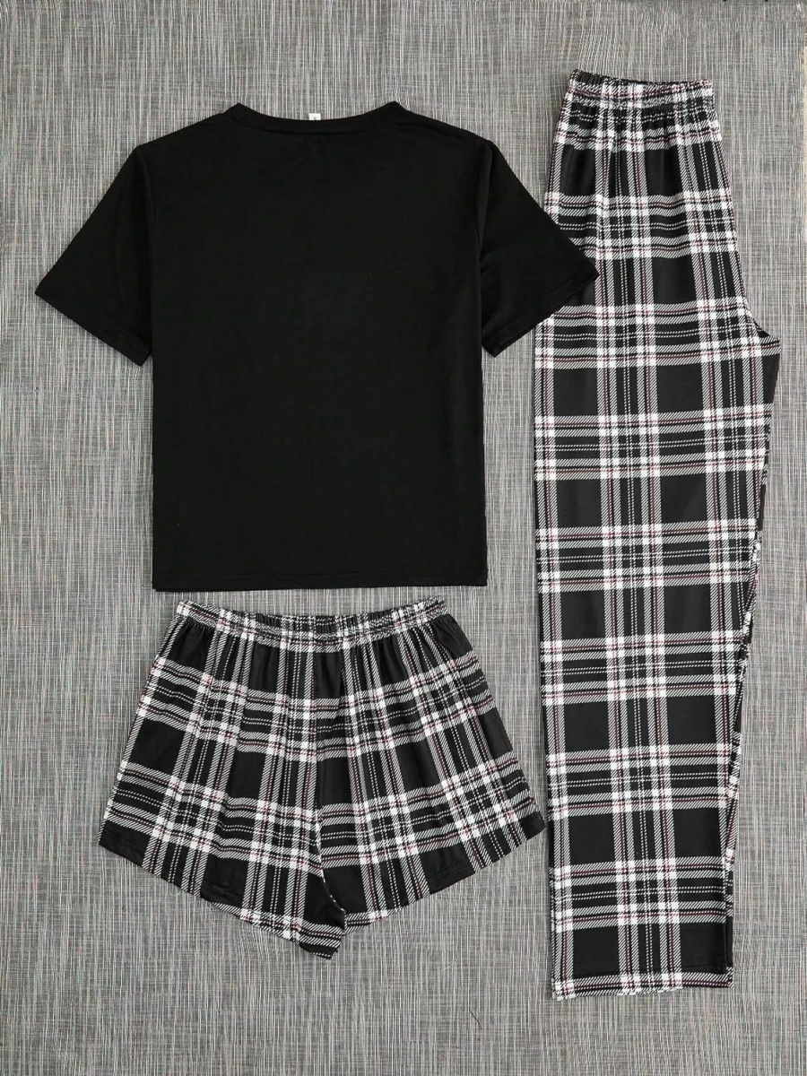 WDIRARA Women's Cow Print Pajama Set - Short Sleeve Top & Shorts 3-Piece Sleepwear