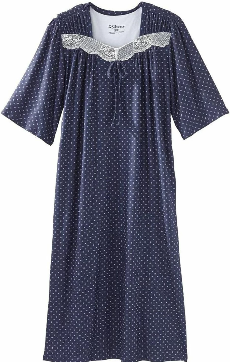Silvert's Adaptive Women's Open Back Nightgown - Lace Trim Hospital Gown for Seniors & Post-Surgery Comfort