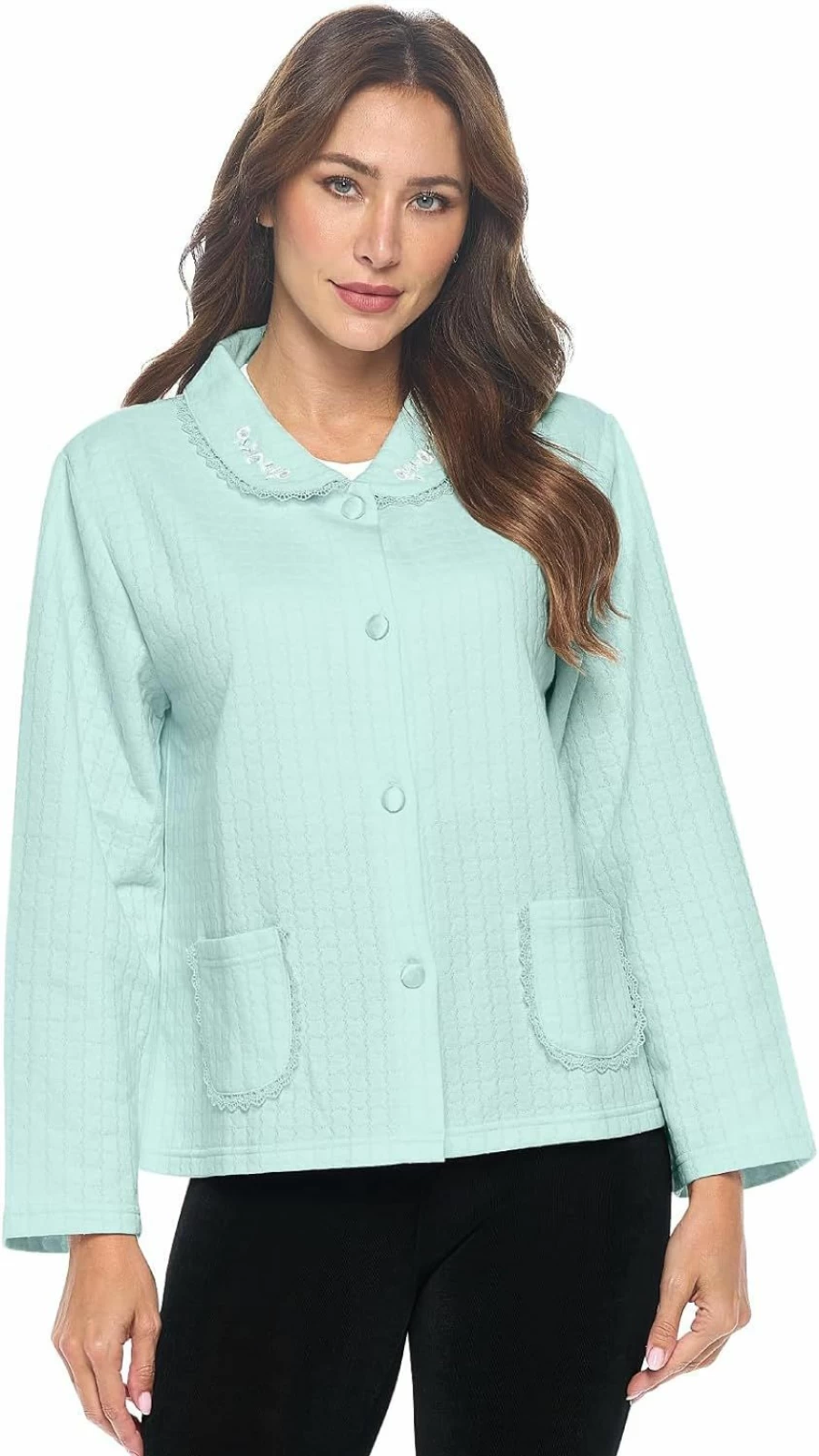 "Casual Nights Women's Soft & Cozy Bed Jacket - Long Sleeve Button Down Sleepwear with Pockets"