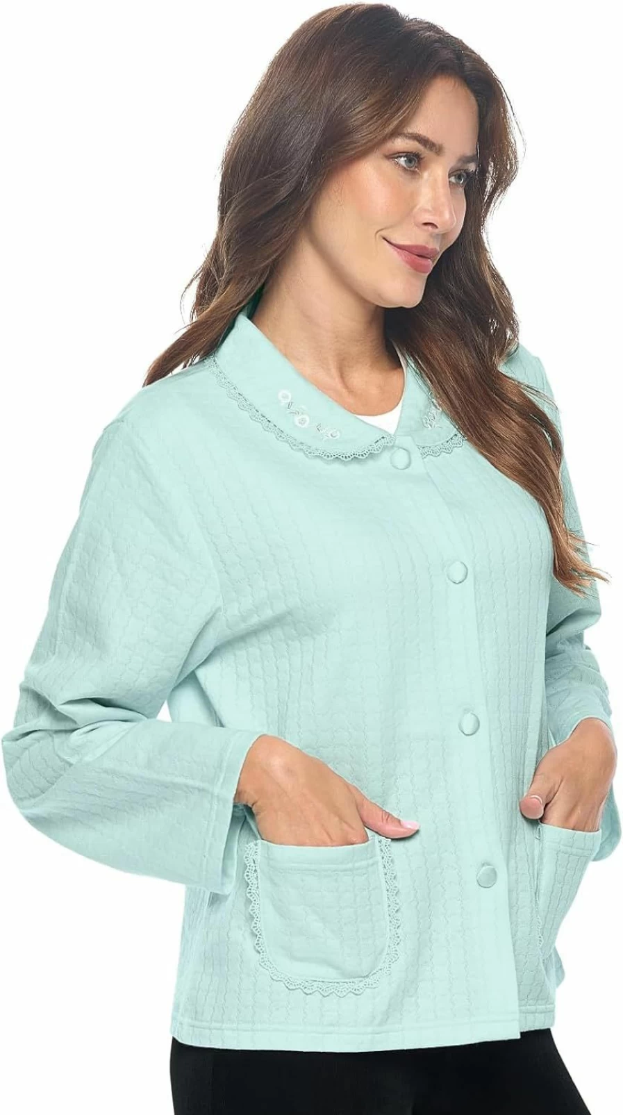 "Casual Nights Women's Soft & Cozy Bed Jacket - Long Sleeve Button Down Sleepwear with Pockets"