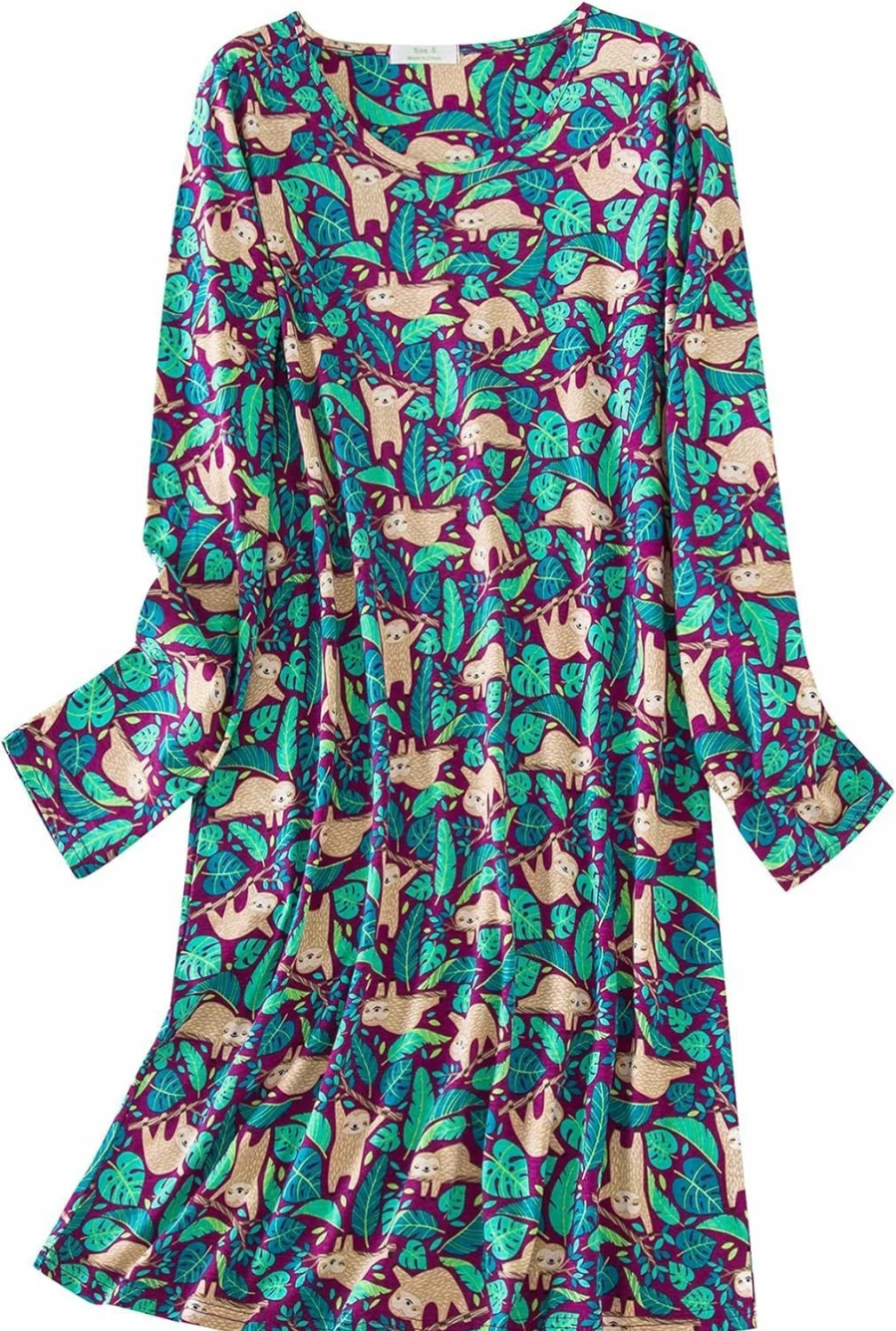Zando Women's Plus Size Cotton Nightgown - Soft Long Sleeve Sleepshirt & Comfortable House Dress with Fun Cartoon Design