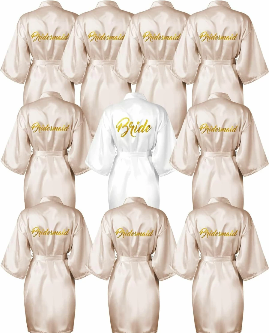 "Amazon 10-Piece Kimono Robe Set for Bridesmaids & Brides - Embroidered Wedding Party Short Robes for Getting Ready"