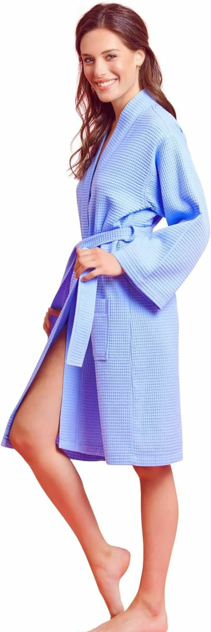 Soft Touch Linen Kimono Waffle Robe for Women - Lightweight Bath & Spa Robe, Cotton Polyester Blend, Comfortable Lounge Wear