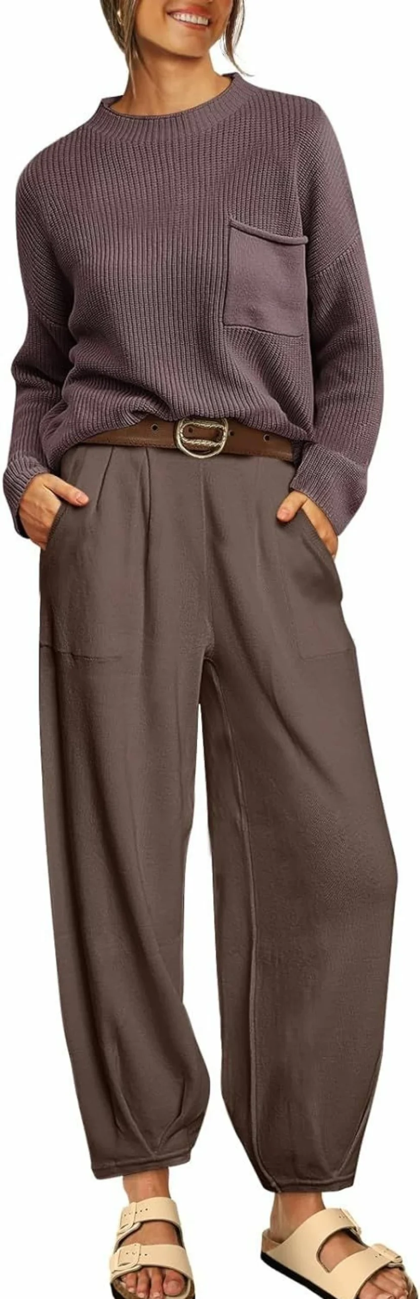LILLUSORY Women's 2023 Fall Oversized Sweater and Pants Set - 2 Piece Cozy Outfit