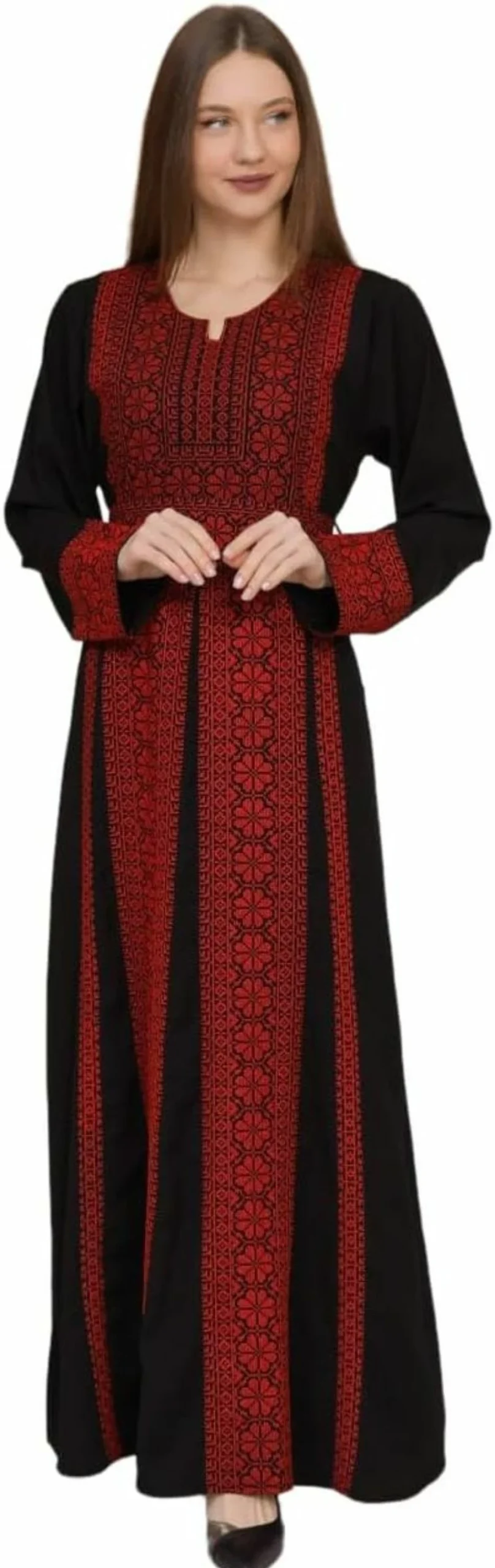 "ARAB ATEEK Embroidered Abaya Dress for Women - Elegant Long Sleeve Thobe for Holidays & Special Occasions"
