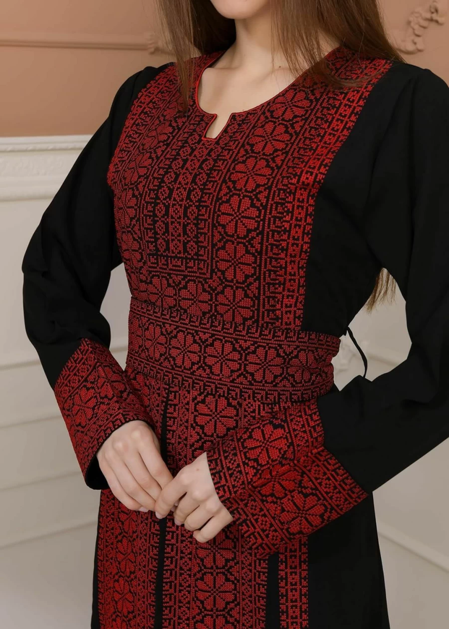 "ARAB ATEEK Embroidered Abaya Dress for Women - Elegant Long Sleeve Thobe for Holidays & Special Occasions"