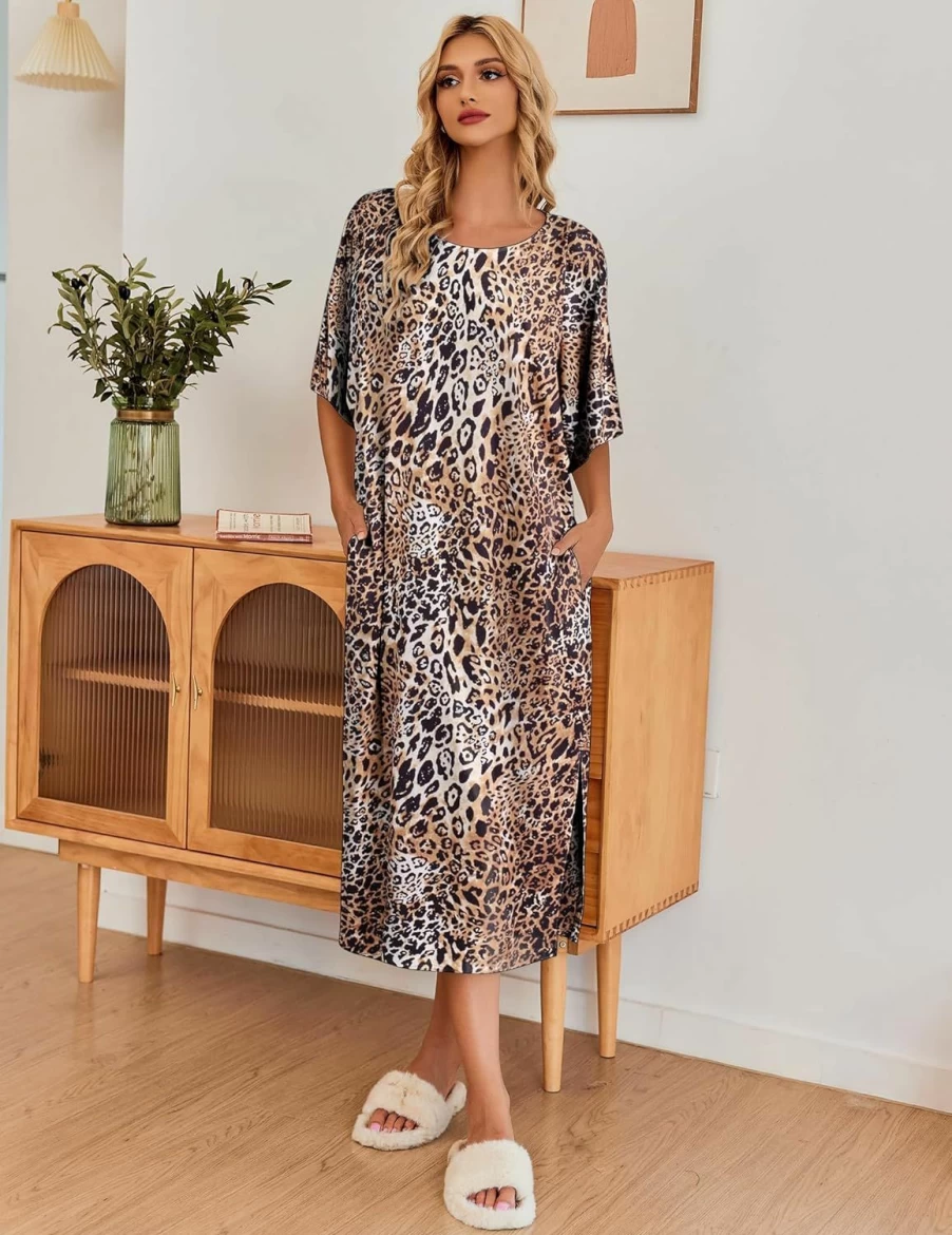 Ekouaer Women's Soft Casual Long Sleeve Maxi Nightgown - Comfortable Sleepwear for Women