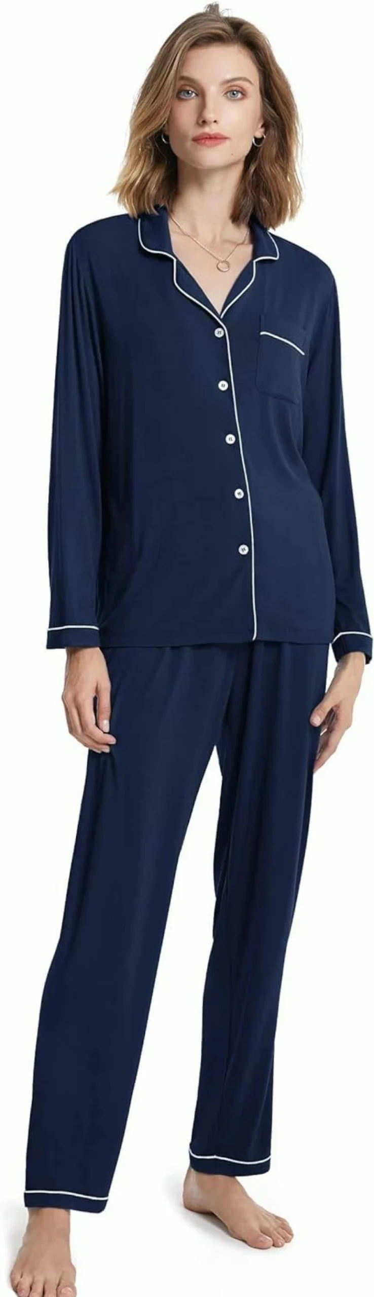 SIORO Women's Modal Long Sleeve Pajama Set - 2 Piece Button Up Sleepwear & Loungewear for Comfortable Nights