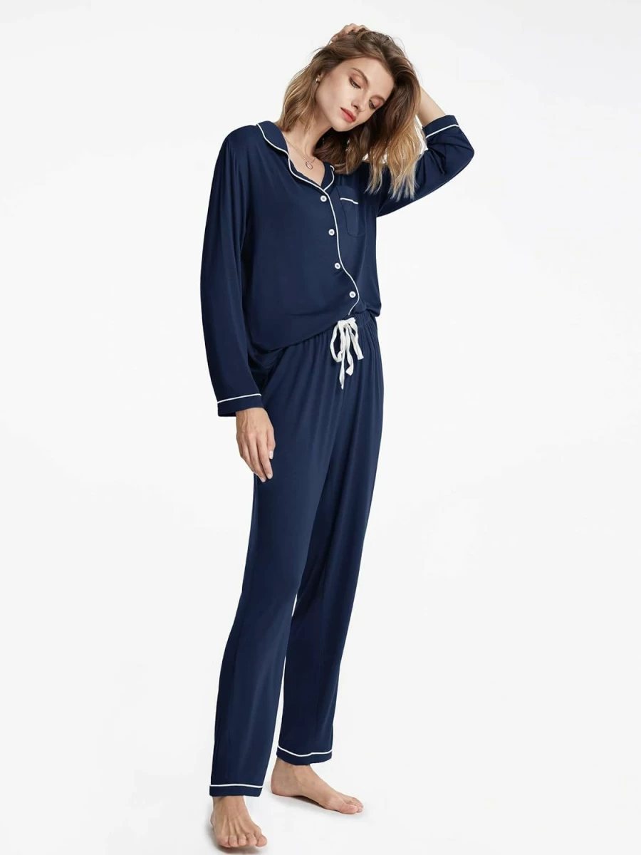 SIORO Women's Modal Long Sleeve Pajama Set - 2 Piece Button Up Sleepwear & Loungewear for Comfortable Nights