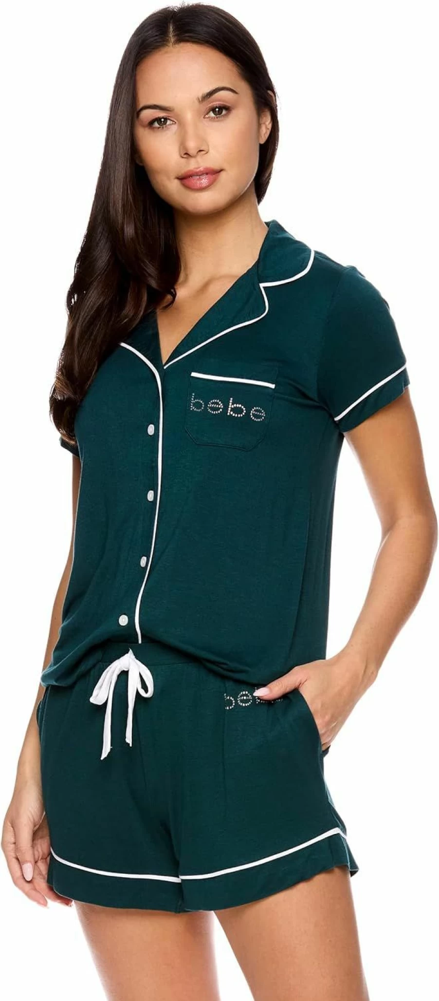 Bebe Women's Button-Down Pajama Set - Short Sleeve Shirt & Lounge Shorts for Sleepwear & Comfort