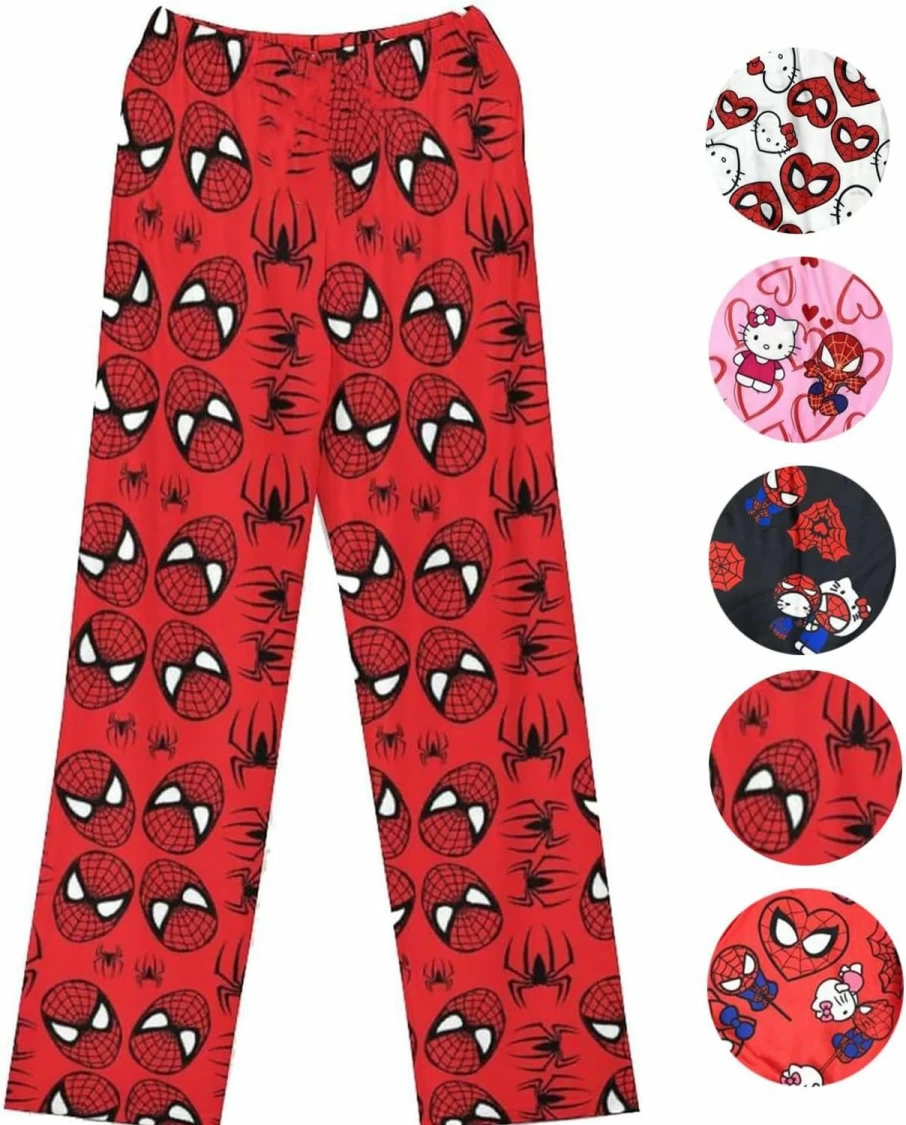 "Bkgjfj Women's Cute Anime Cat Flannel Pajama Pants - Comfy Sleepwear & Lounge Bottoms for Youth"