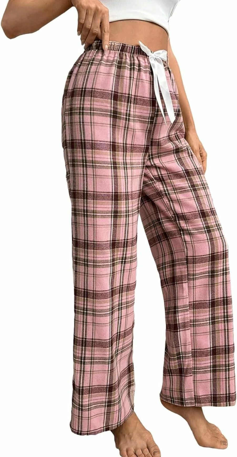 SOLY HUX Women's High Waist Plaid Pajama Pants - Soft Straight Leg Lounge Sleepwear Pj Bottoms