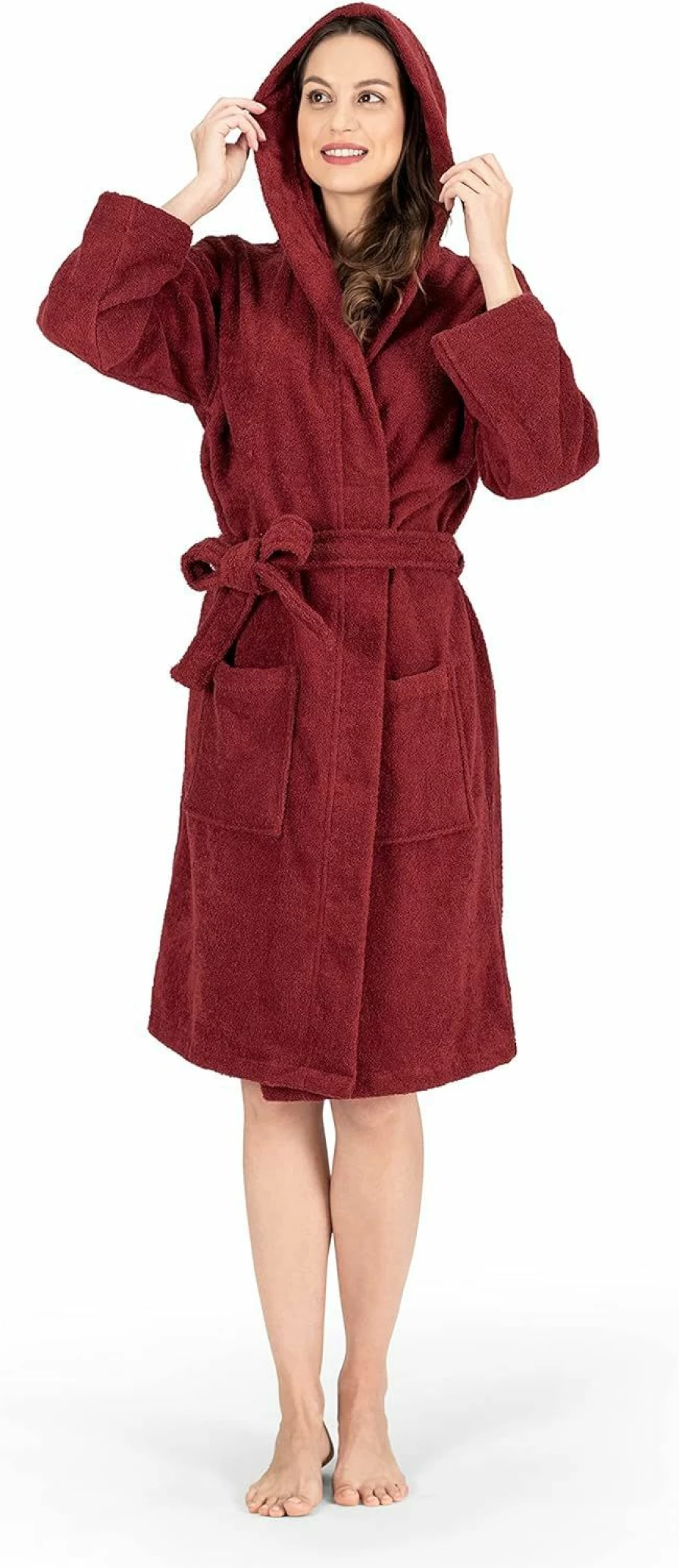 Nine West Women's 100% Turkish Cotton Hooded Bathrobe | Soft Terry Cloth Luxury Robe