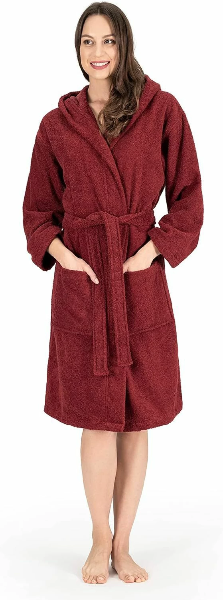 Nine West Women's 100% Turkish Cotton Hooded Bathrobe | Soft Terry Cloth Luxury Robe
