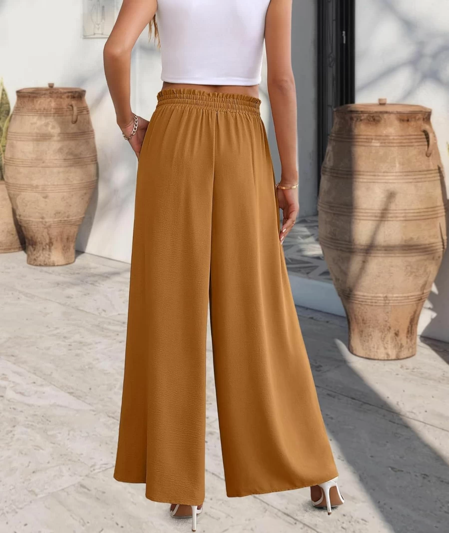 YuYukan Women's High Waisted Wide Leg Linen Palazzo Pants - Loose Flow Lounge Casual Trousers with Pockets