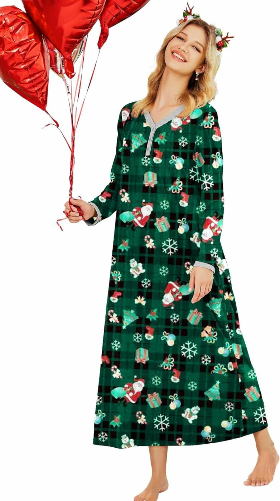 Ekouaer Women's Long Sleeve Nightgown Sleep Dress - Comfortable Full Length Sleepwear for Women Sizes S-4XL