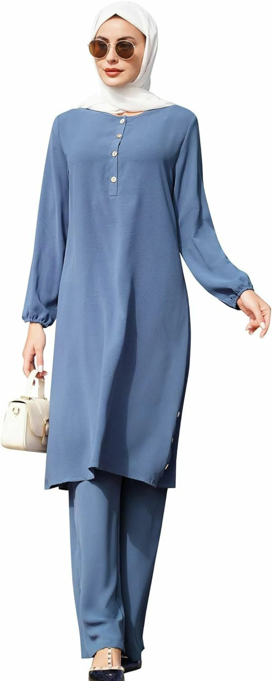"ABEWIP Women's Modest Muslim Abaya Dress - Long Sleeve Maxi Islamic Prayer Gown, Loose Fit Arabian Robe for Middle Eastern Style"