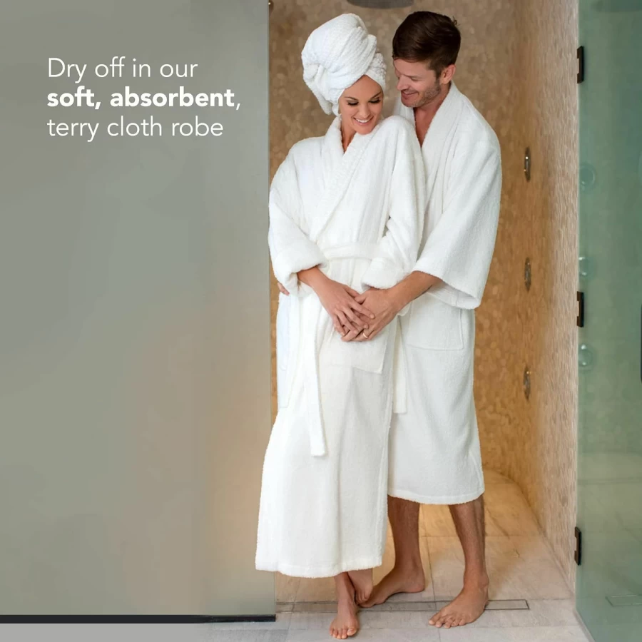 BOCA BT TERRY Women's Cotton Terry Cloth Bathrobe - Long Shawl Collar Towel Robe for Spa and Lounge