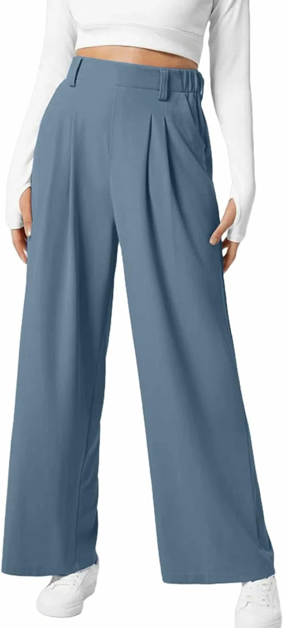 EVALESS Women's High Waisted Wide Leg Palazzo Pants - Stretchy Waffle Knit Casual Trousers with Pockets