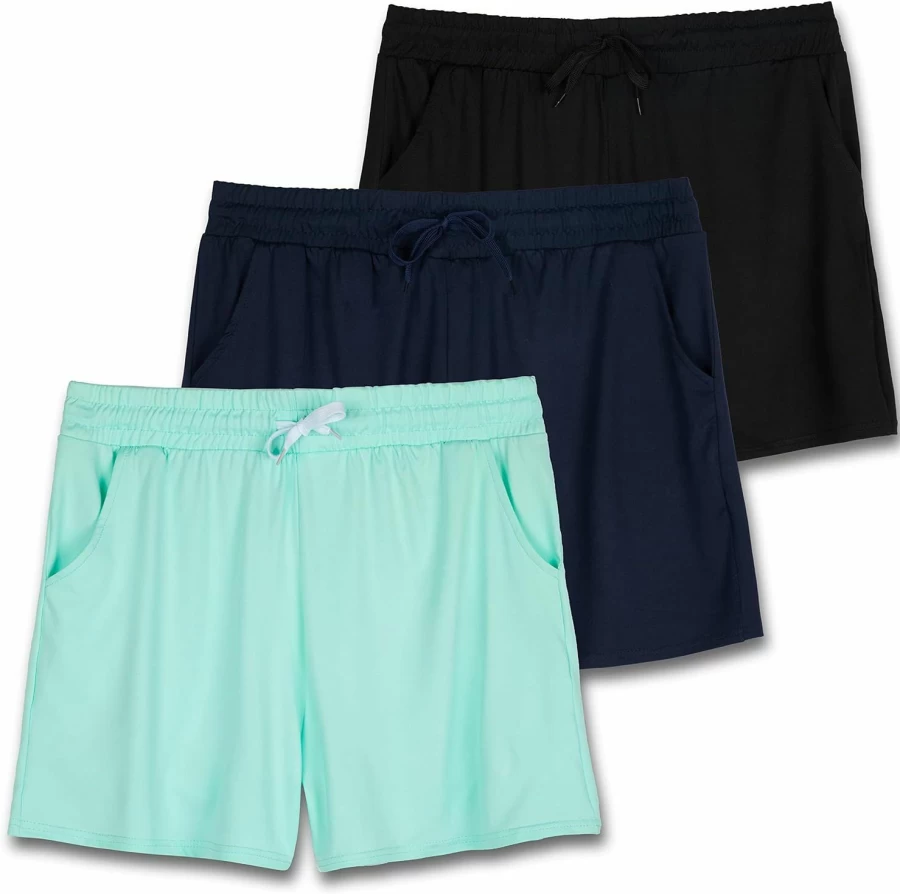 Real Essentials Women's 3-Pack Athletic Lounge Shorts with Pockets - Plus Size Casual Sweatpants Shorts for Comfort & Style