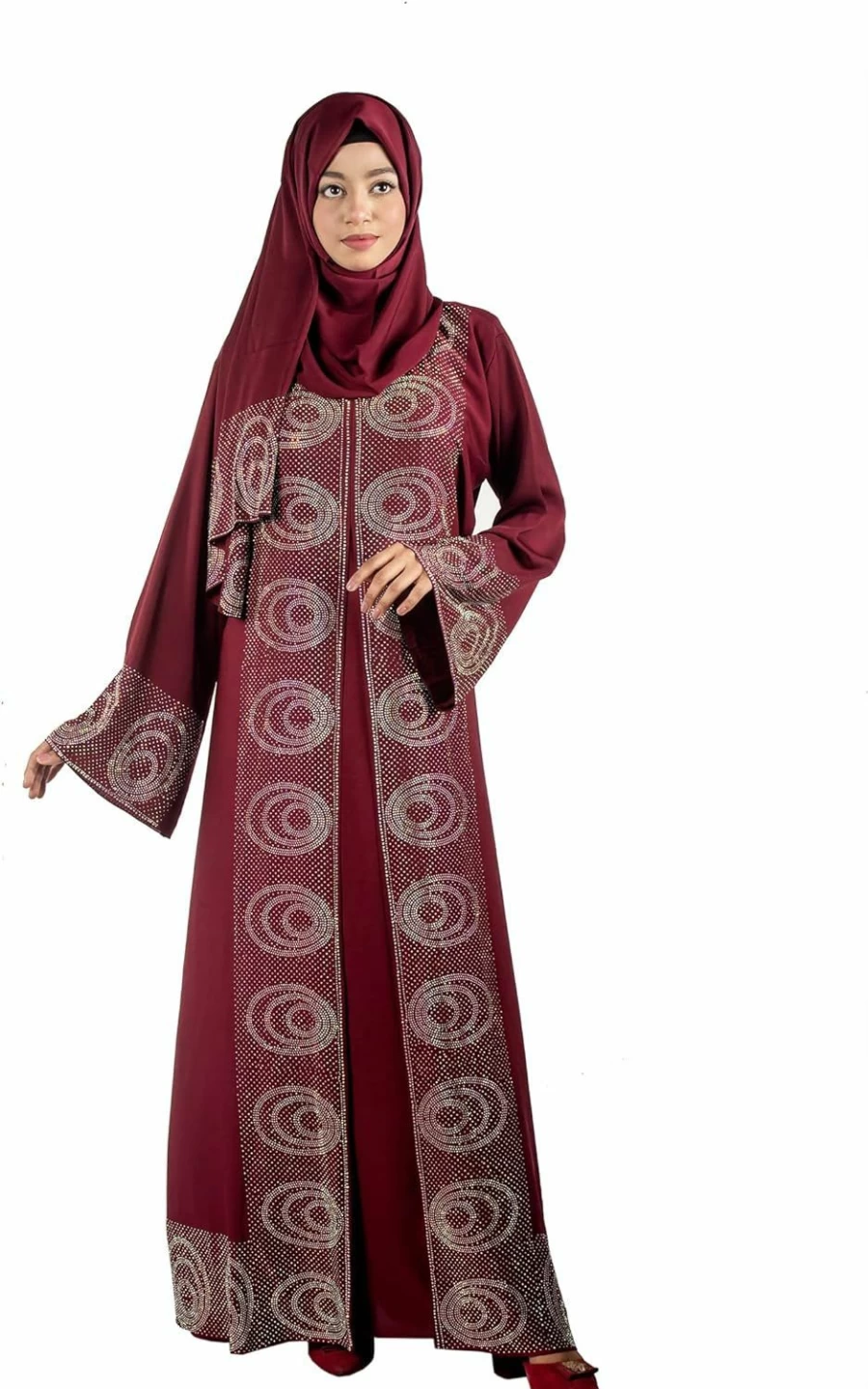Elegant Muslim Abaya Dress for Women with Rhinestone Detailing - Long Koti & Jilbab - 2 Unique Colors