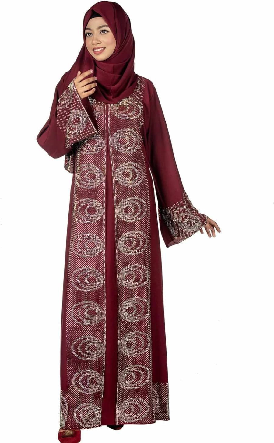 Elegant Muslim Abaya Dress for Women with Rhinestone Detailing - Long Koti & Jilbab - 2 Unique Colors