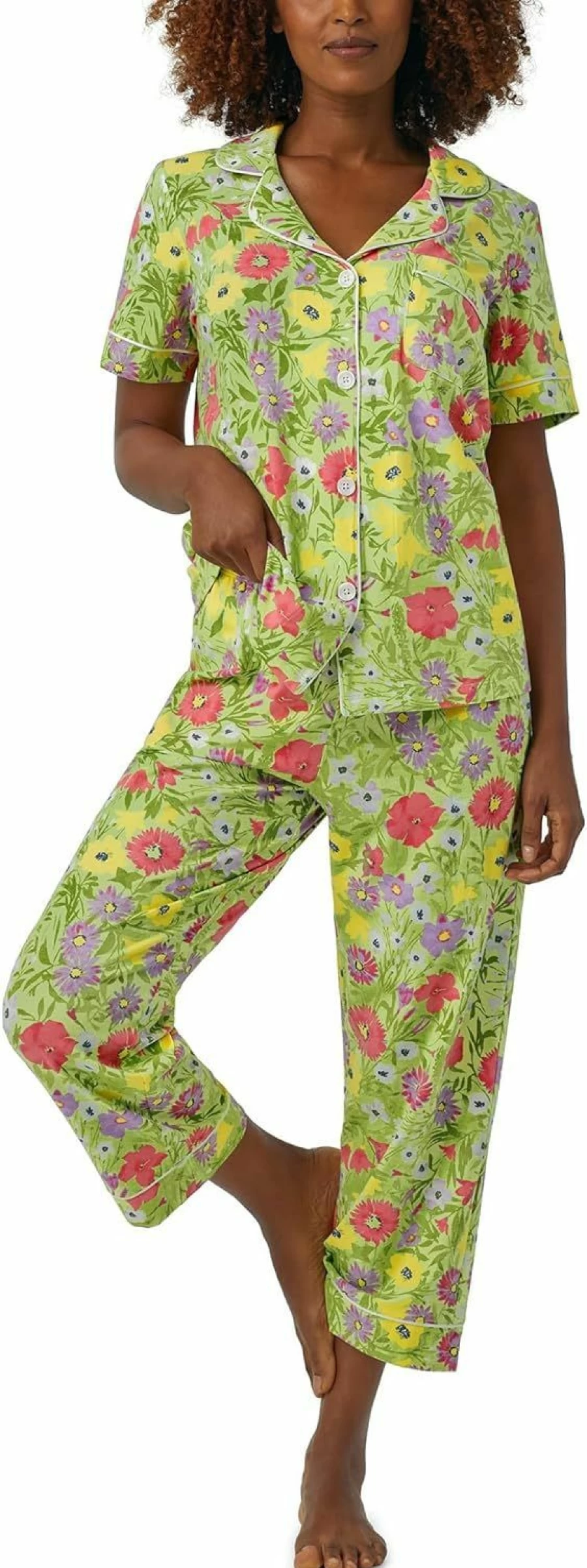 "Bedhead PJs Women's Short Sleeve Cropped Pajama Set - Organic Cotton Blend, Elastic Waistband"
