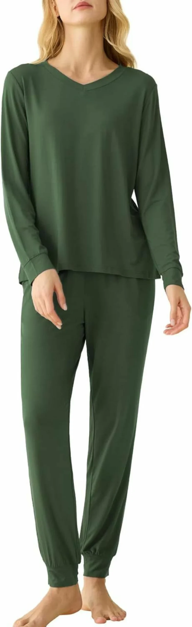 Latuza Women's Soft Viscose Long Sleeve Top and Jogger Pants Lounge Pajama Set