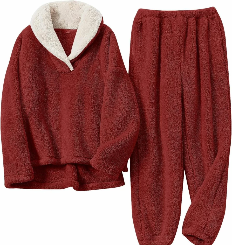 BOSECETA Women's Fluffy Fleece Pajama Set - Soft Comfy Winter Sleepwear & Loungewear Pullover with Loose Pants