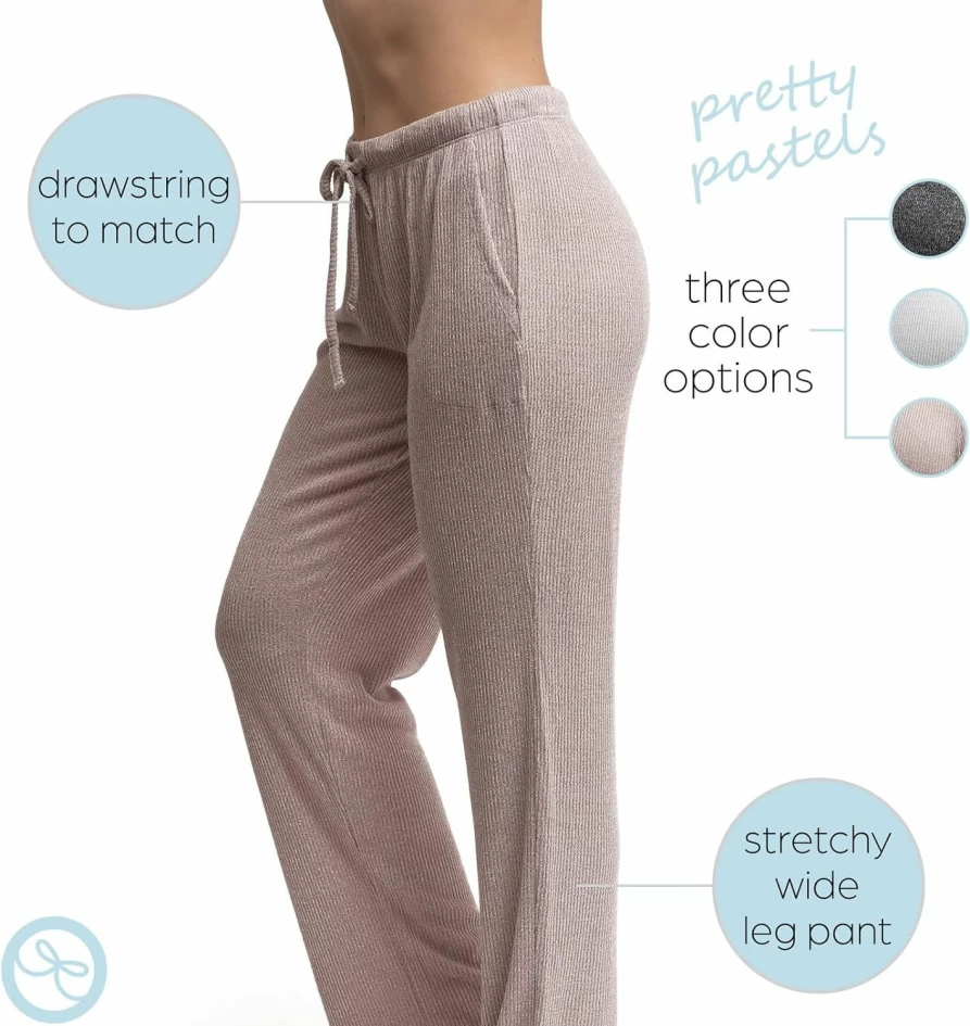 Hello Mello Women's Lounge Pajama Pants - Wide Leg, Elastic Waistband, Side Pockets, Comfortable Sleepwear