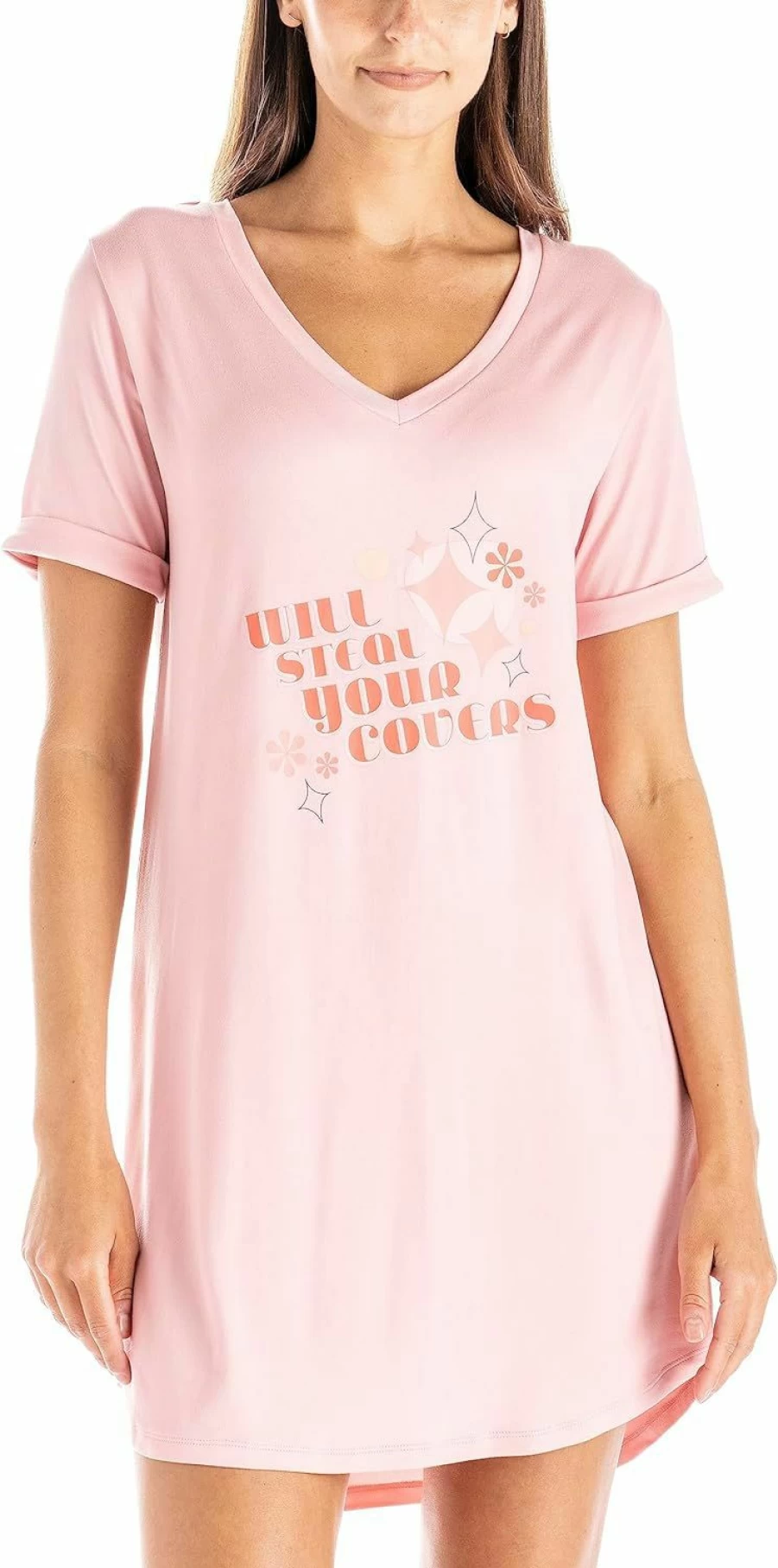 Hello Mello Women's Soft V-Neck Sleep Shirt for Comfortable Nightwear